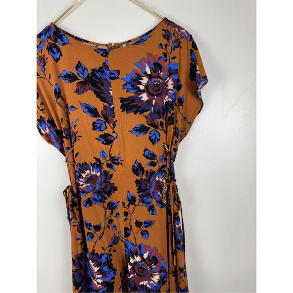 Free People Women's Floral Short Sleeve Side Tie Jumpsuit brown Blue Size XS - Picture 3 of 6